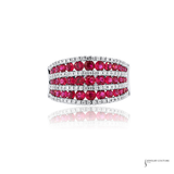 14KT White Gold Ruby and Diamond Multi-Row Right Hand Ring by Zeghani