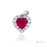 14K White Gold Heart Ruby & Diamond Halo Pendant