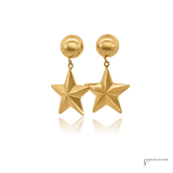 14K Yellow Gold Ball Stud and 3D Star Drop Earrings