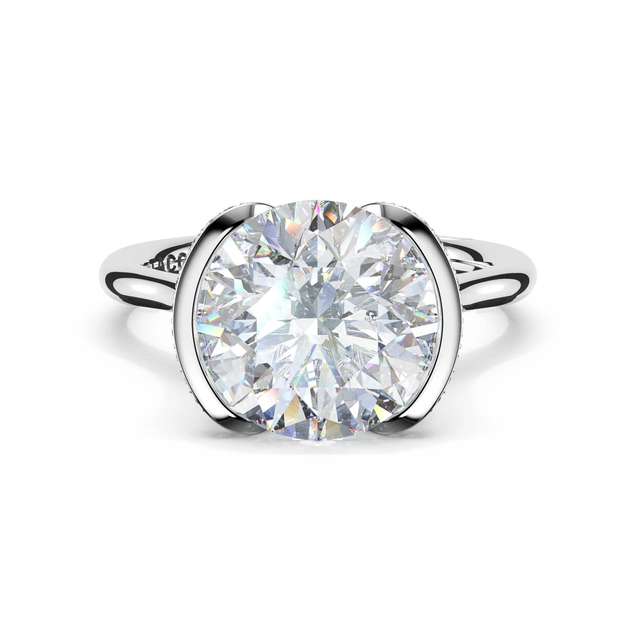 Tacori 42925RD Founder's round east-west semi-bezel solitaire engagement ring in platinum, front view