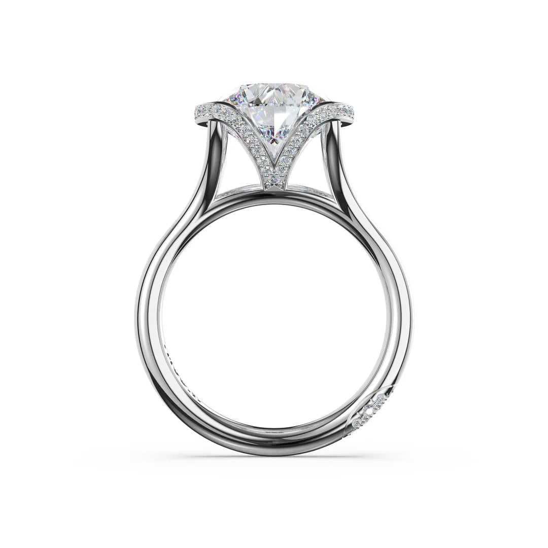 Tacori 42925RD round semi-bezel engagement ring in platinum with cathedral foundation, side profile view