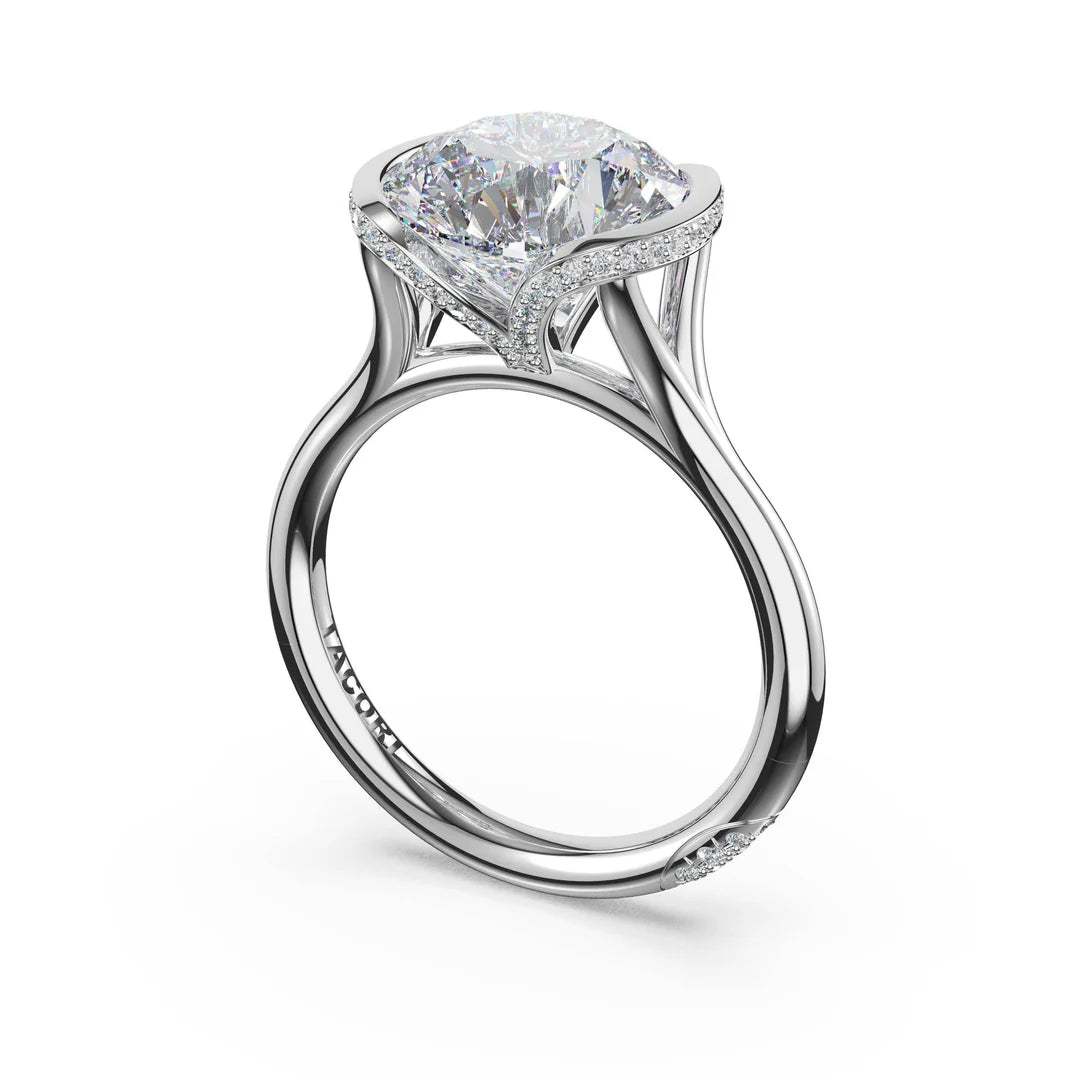 Tacori 42925RD Founder's round semi-bezel engagement ring in platinum, angled view
