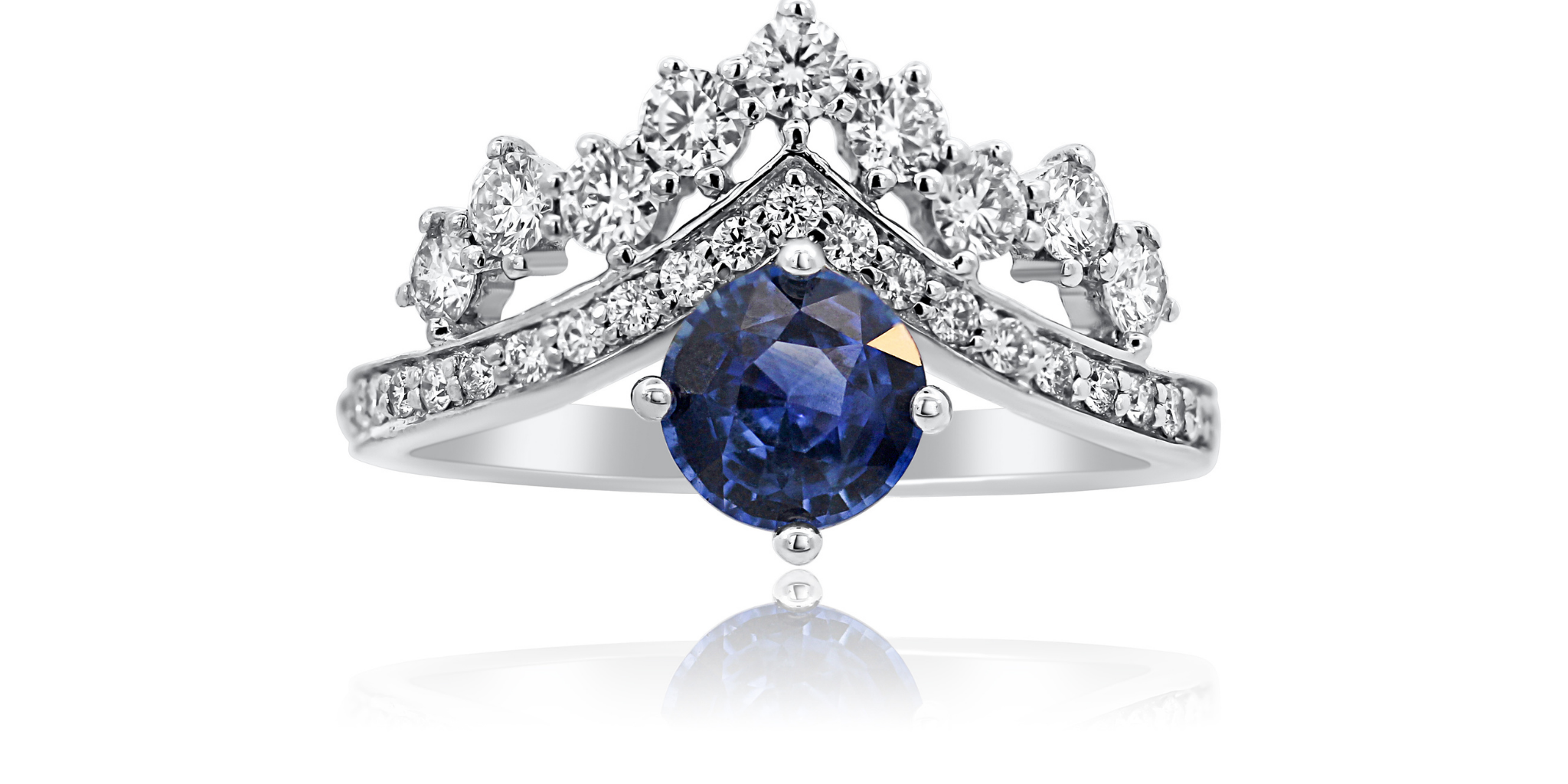 Decoage 14KT White Gold Sapphire and Diamond Crown Ring