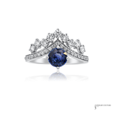 14KT White Gold Sapphire Diamond Crown Ring