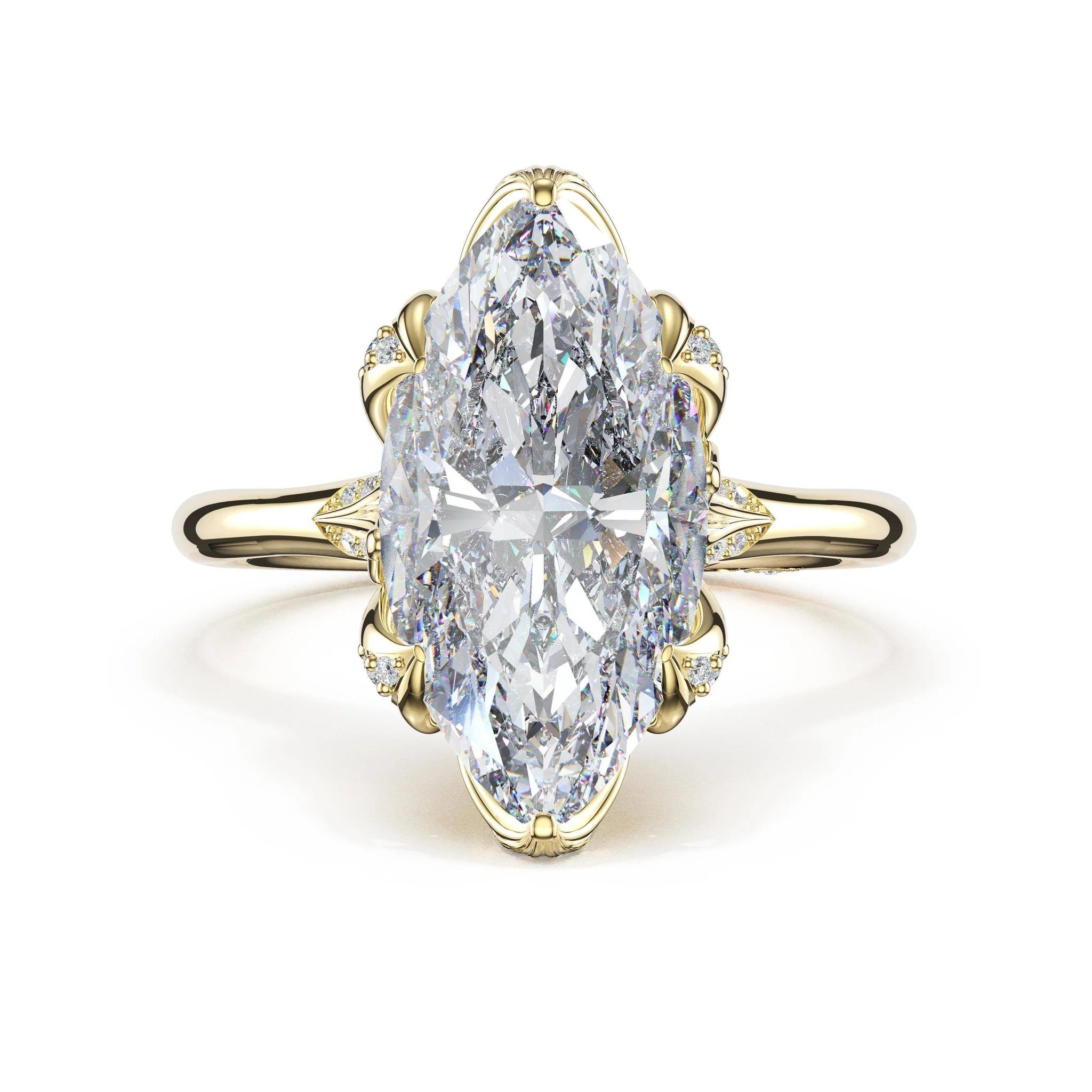 Tacori 438MQ marquise petal-crown pavé solitaire engagement ring in 14K yellow gold, front view