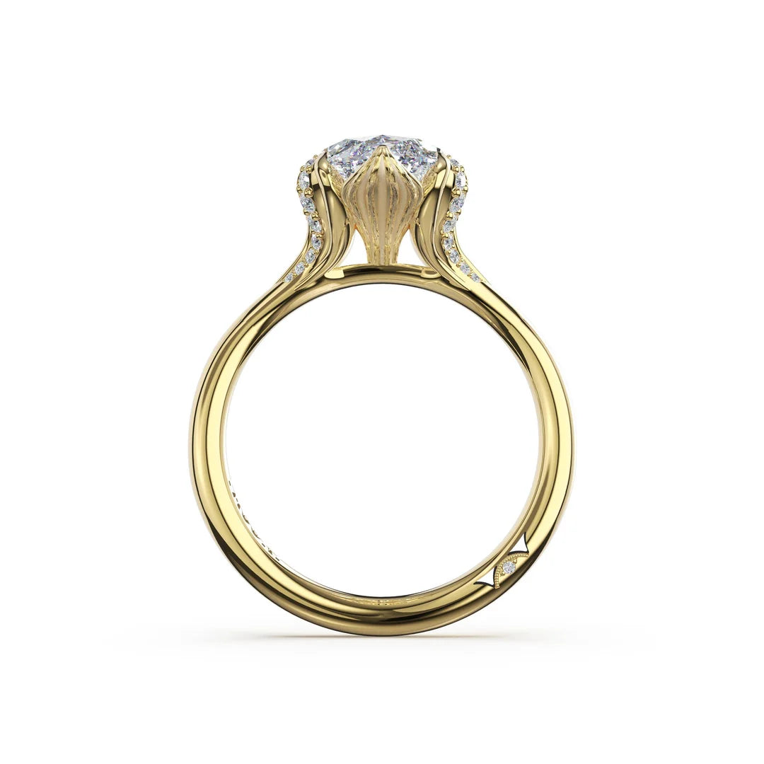 Tacori 438MQ marquise pavé solitaire engagement ring in 14K yellow gold, side profile view