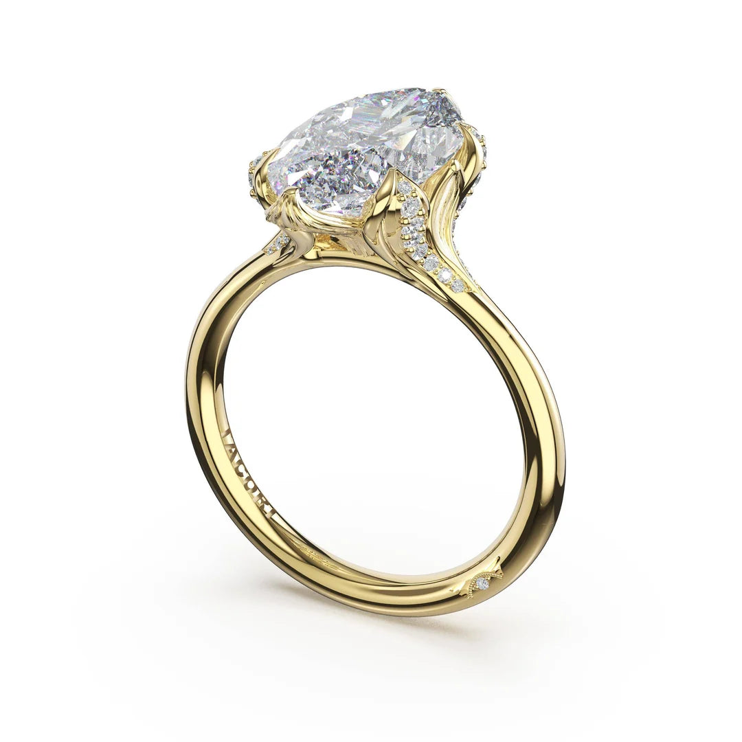 Tacori 438MQ marquise petal-crown solitaire engagement ring in 14K yellow gold, angled view
