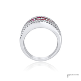 14KT White Gold Ruby and Diamond Multi-Row Right Hand Ring by Zeghani