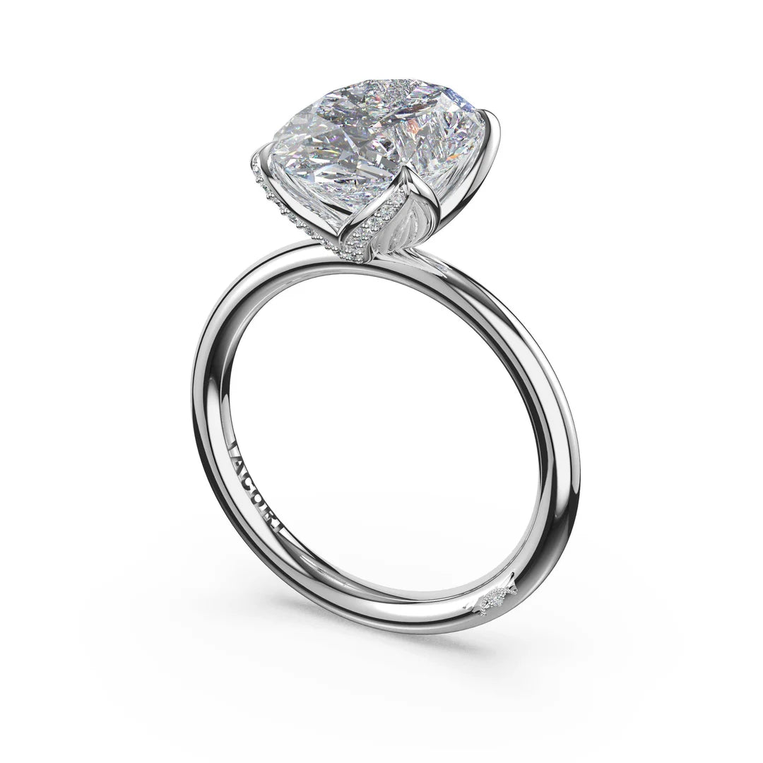 Tacori 446OV oval petal-pavé-prong solitaire engagement ring in platinum, angled view