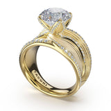 Tacori 448RD Sculpted Crescent dahlia double-petal pave round engagement ring in 18K yellow gold