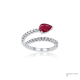 14KT White Gold Pear Ruby and Diamond Spiral Coil Ring