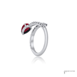 14KT White Gold Pear Ruby and Diamond Spiral Coil Ring
