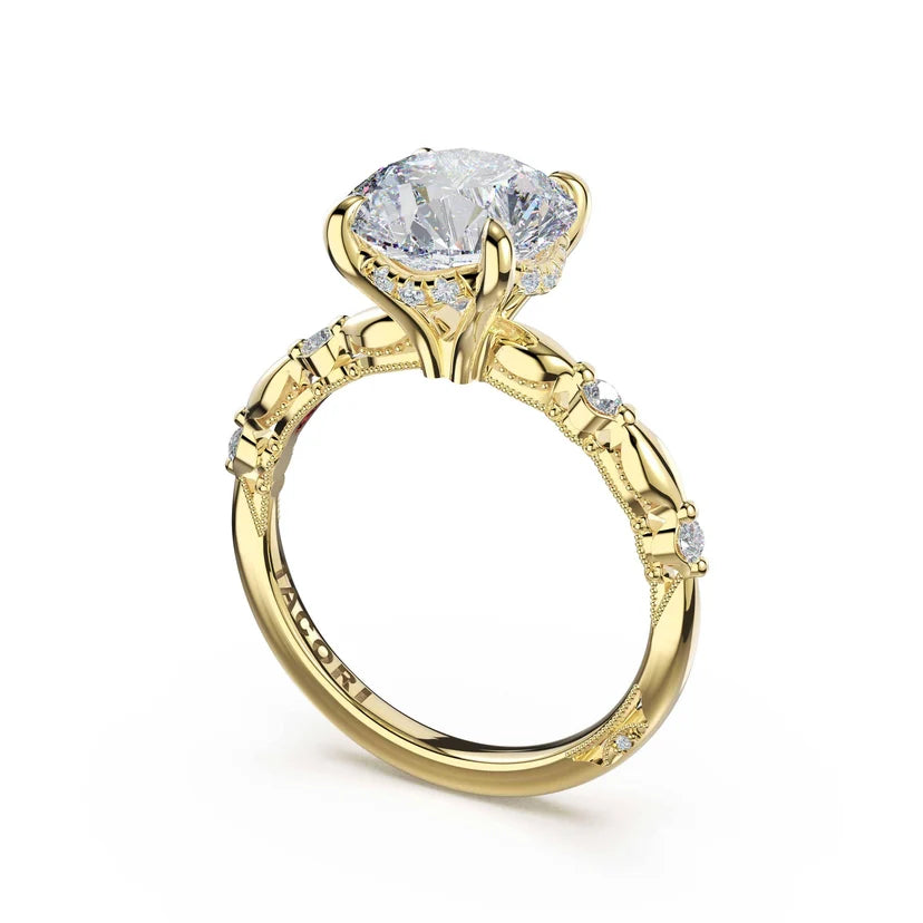 Tacori 466RD Sculpted Crescent Mixed Pattern Round Solitaire Engagement Ring 14K Yellow Gold | In-Store