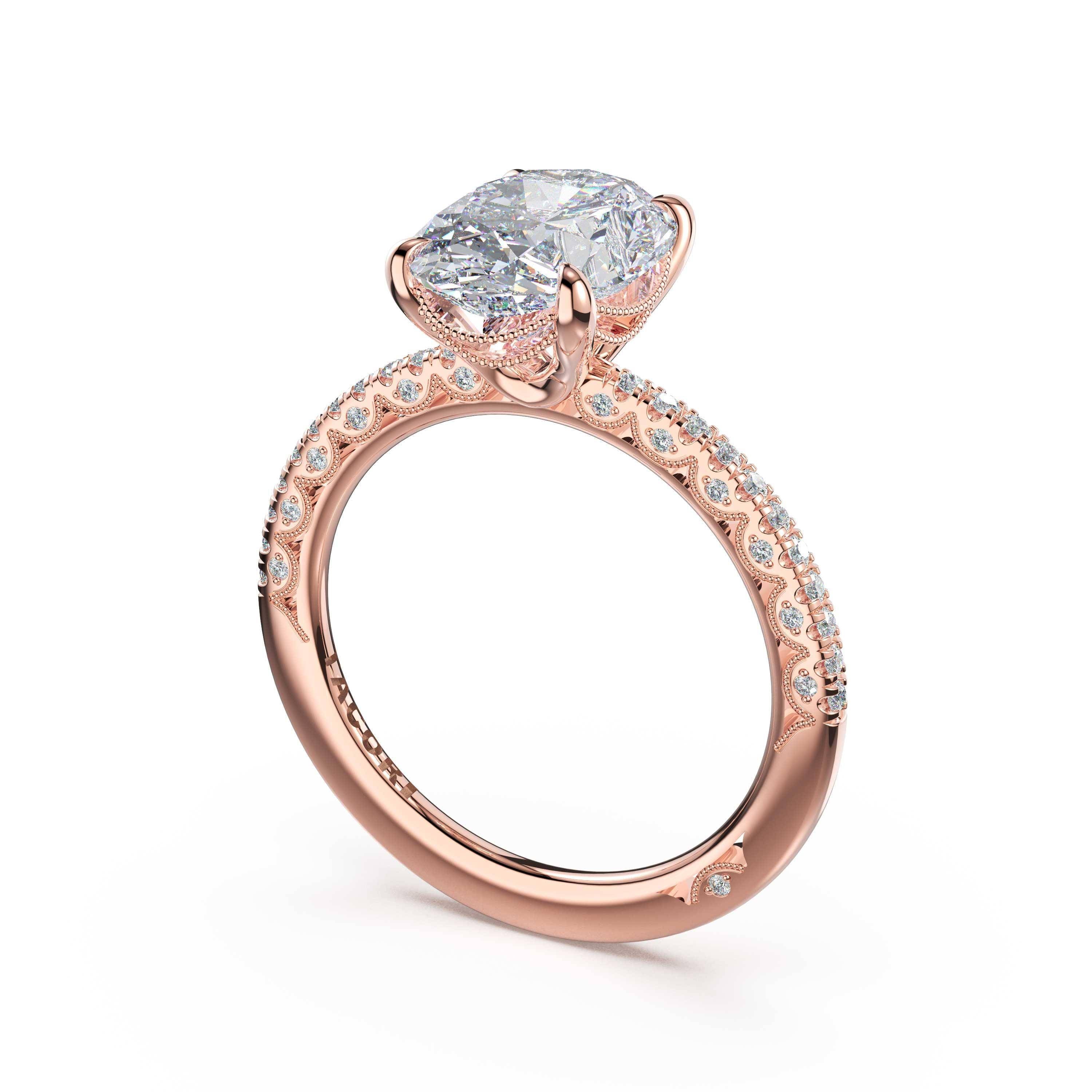 Tacori 468OV half-pave oval solitaire in 14K rose gold
