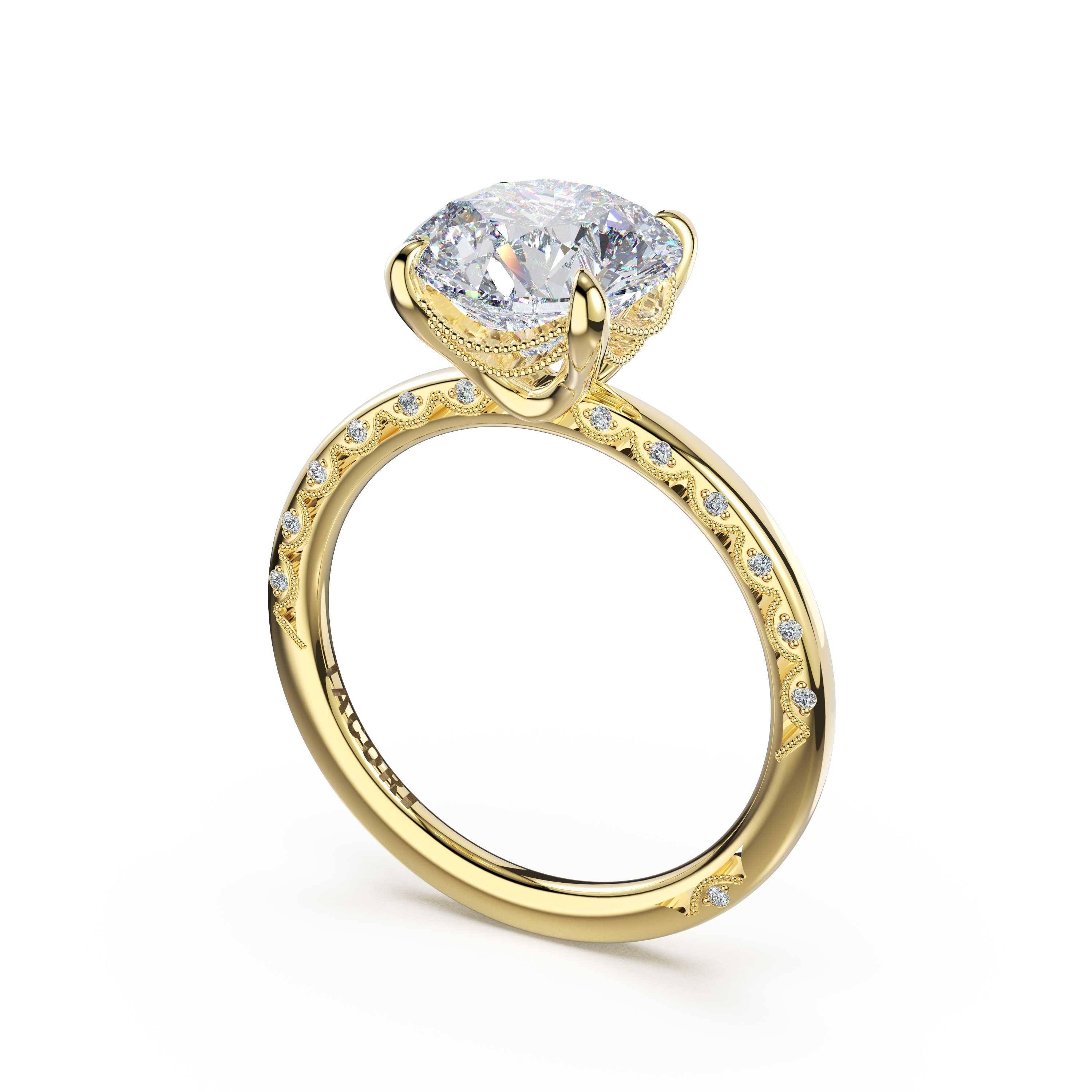 Tacori 469RD high-polish solitaire engagement ring in 14K yellow gold