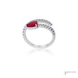 14KT White Gold Pear Ruby and Diamond Spiral Coil Ring