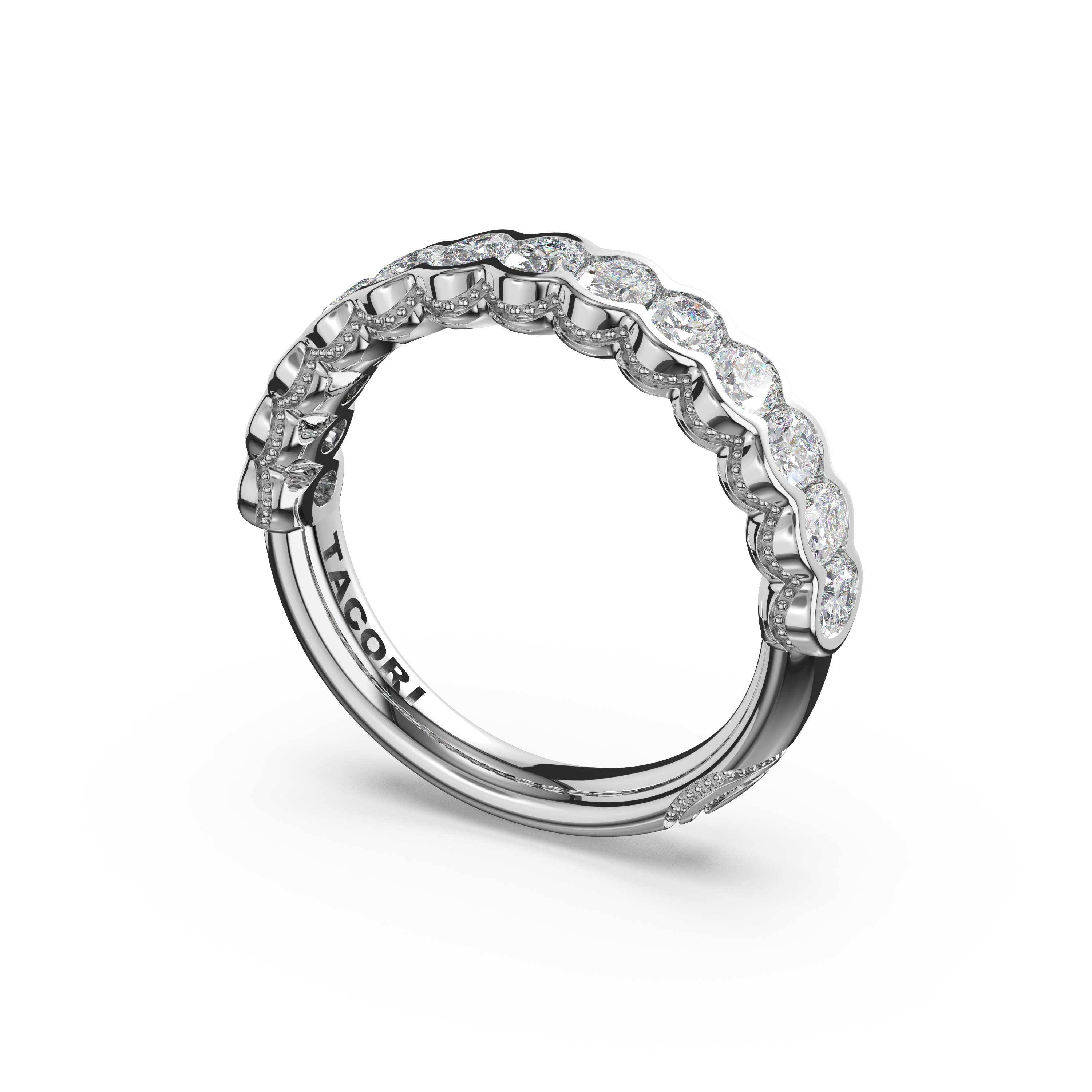 Tacori 475B Oval Diamond Semi-Bezel Eternity Band - 18K White Gold, Half Way