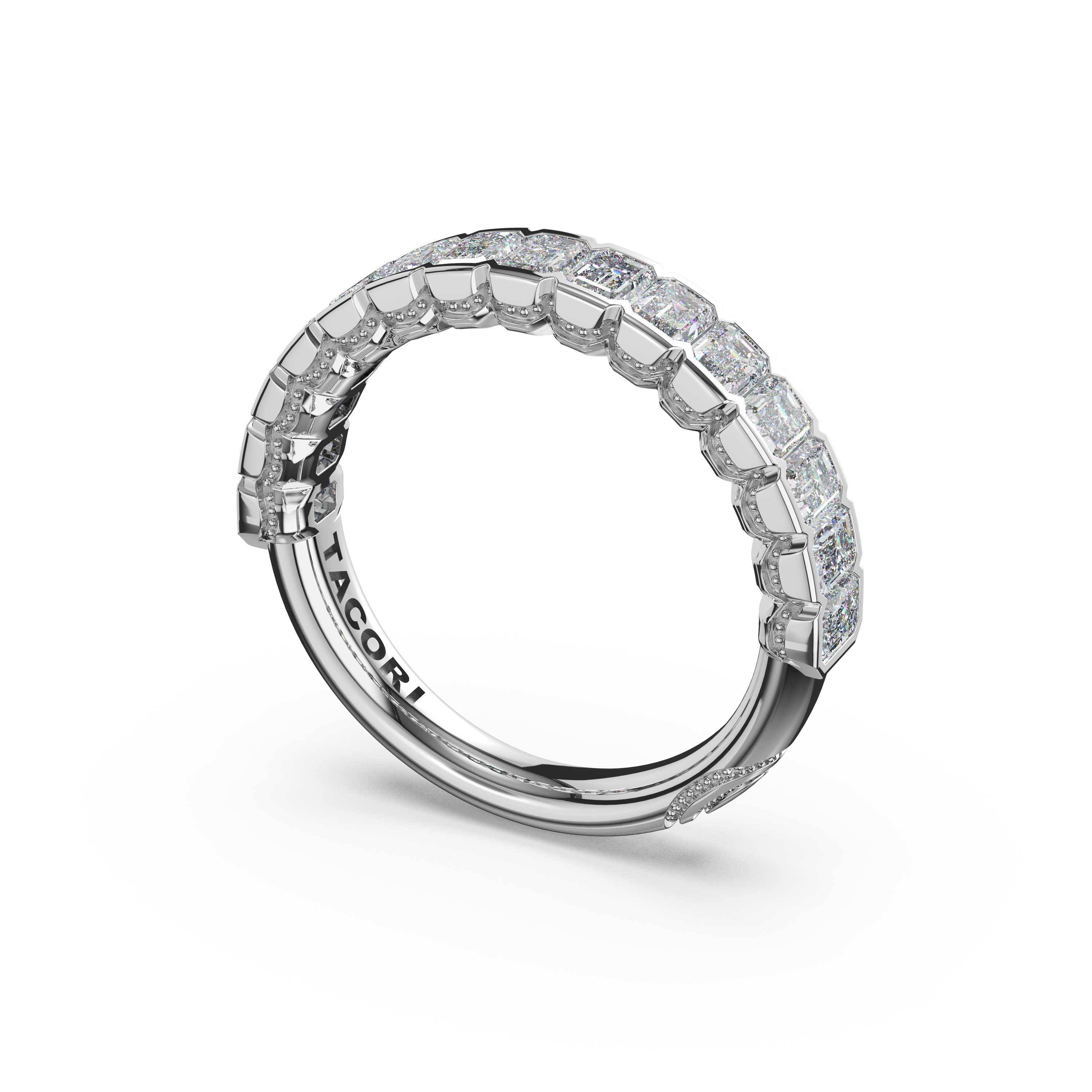Tacori 476B Emerald Cut Diamond Semi-Bezel Band - 18K White Gold, Half Way