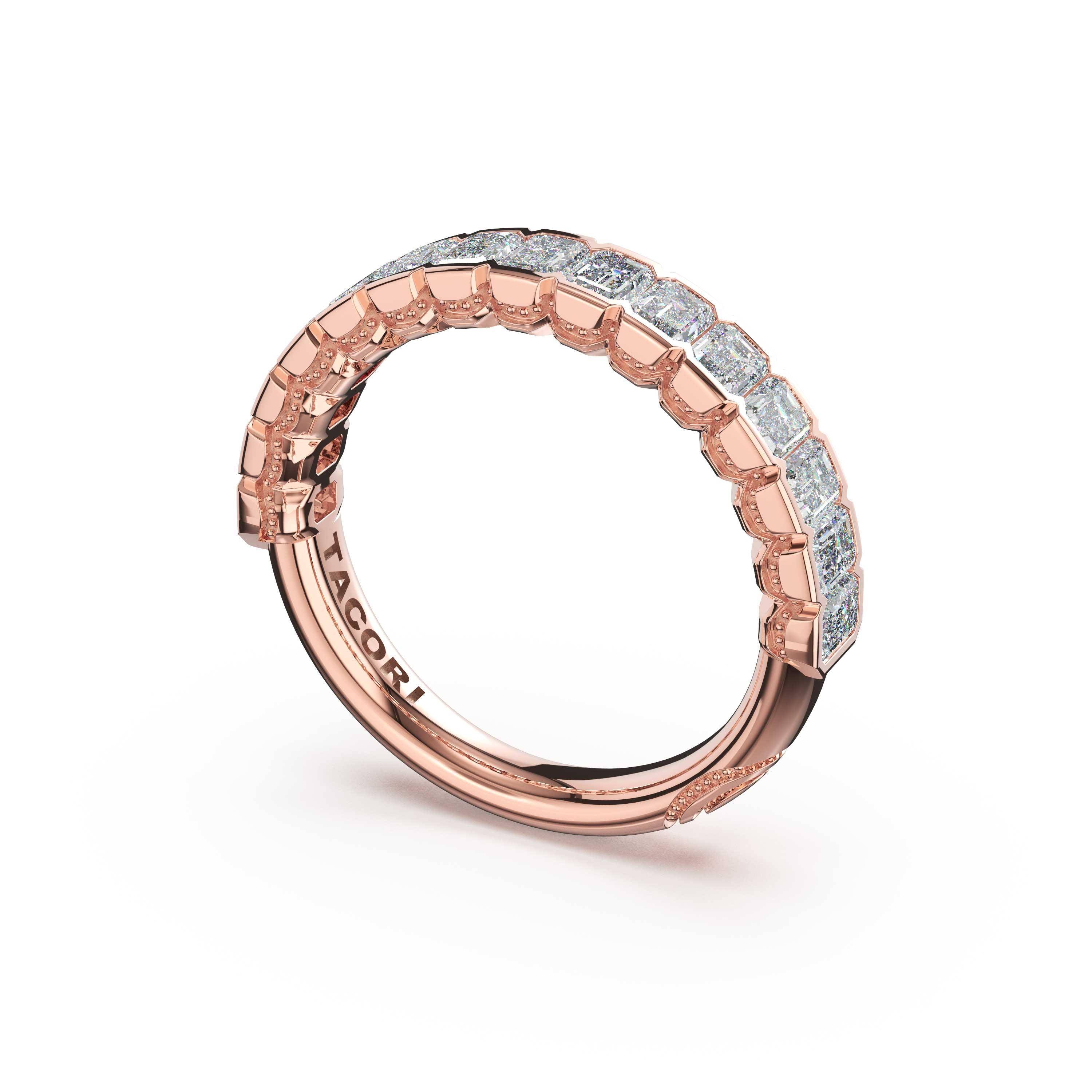 Tacori 476B Emerald Cut Diamond Semi-Bezel Band - 18K Rose Gold, Half Way