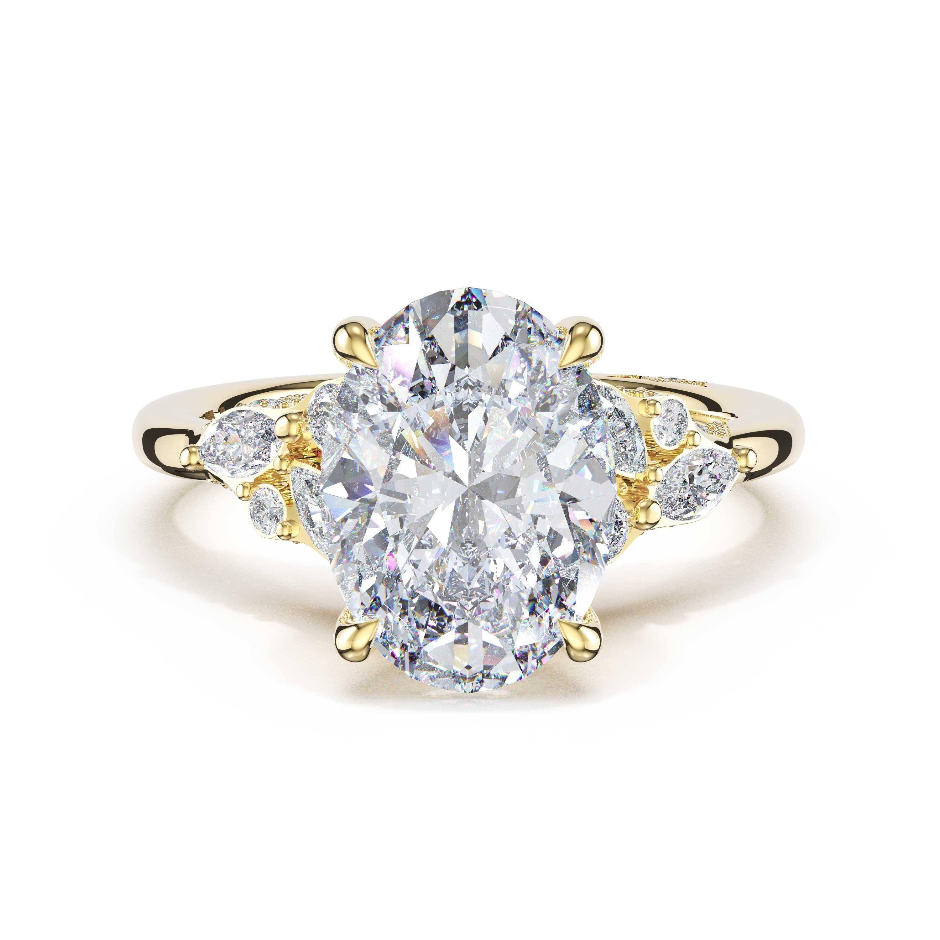 Tacori 483OV Simply TACORI asymmetrical cluster oval engagement ring in 14K yellow gold, front view