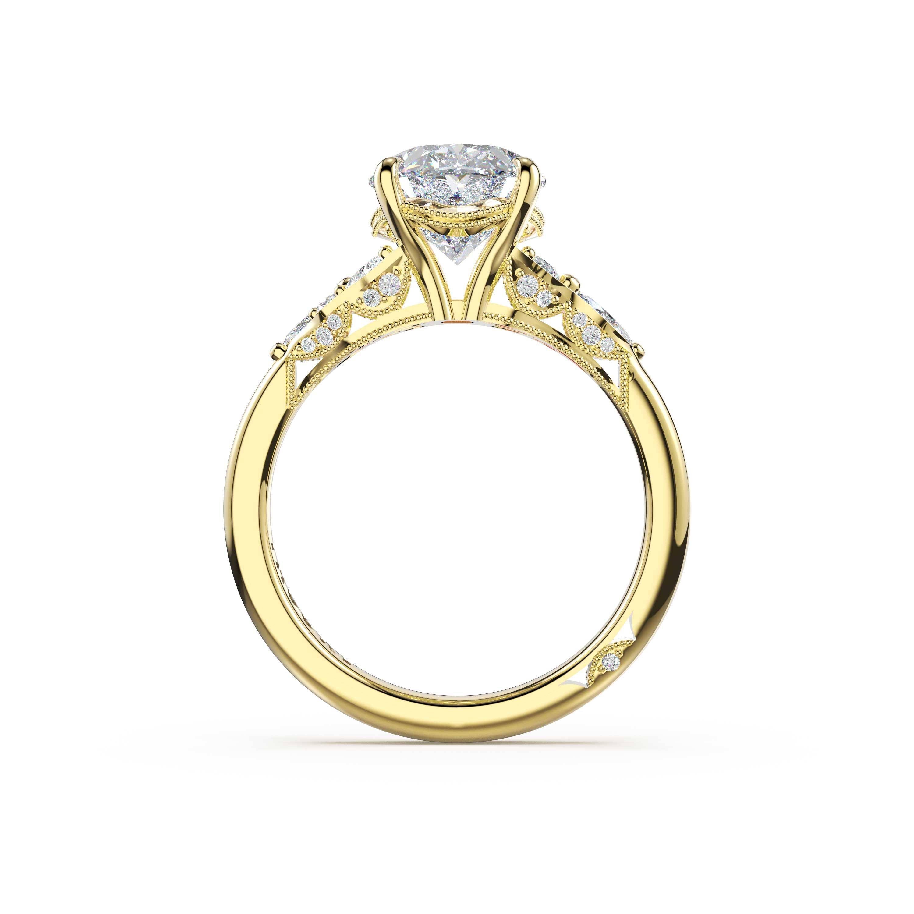Tacori 483OV oval engagement ring with cathedral foundation in 14K yellow gold, side profile view