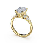 Tacori 483OV asymmetrical cluster oval engagement ring in 14K yellow gold, angled view
