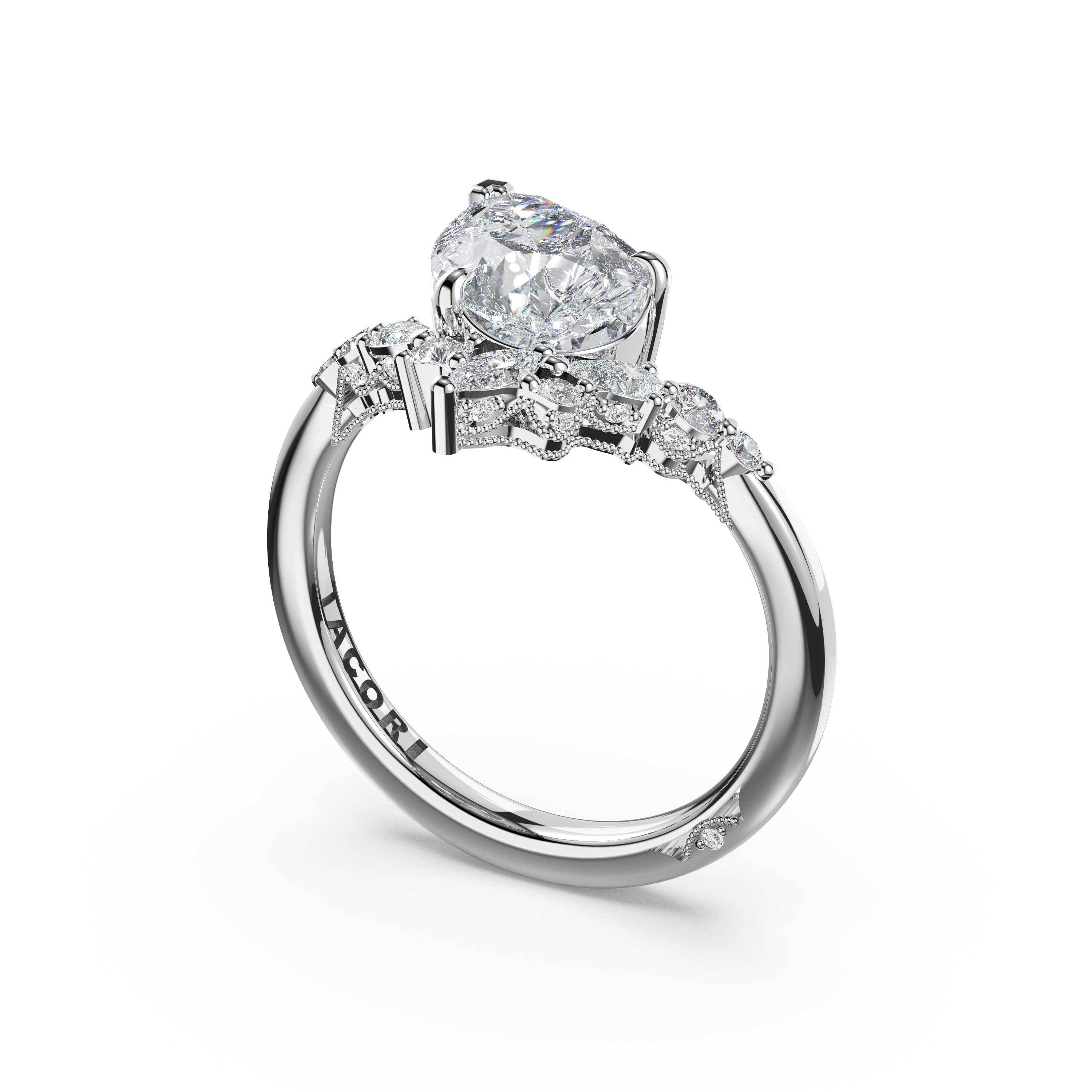 Tacori 484PS pear three-stone engagement ring in 14K white gold