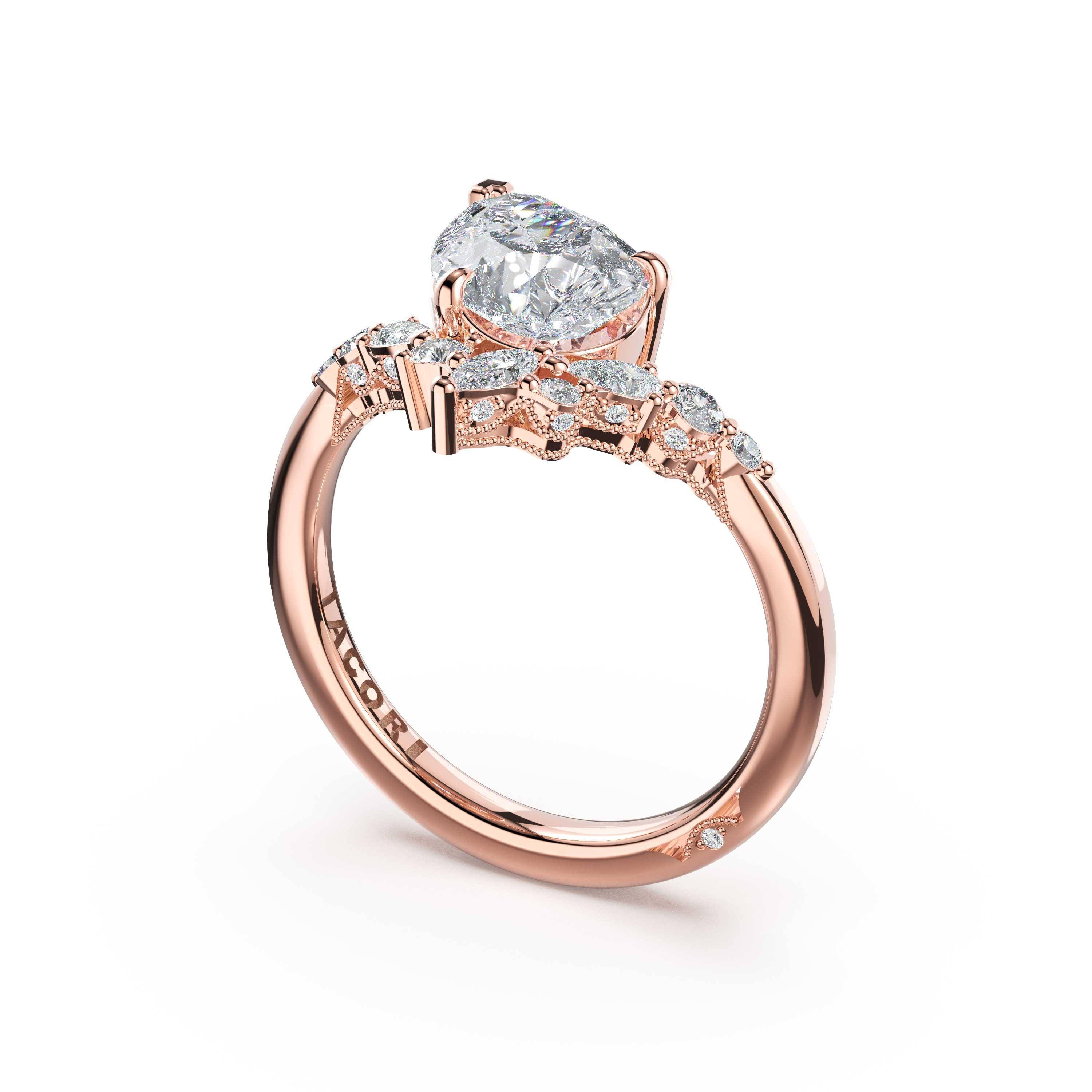Tacori 484PS pear three-stone engagement ring in 14K rose gold