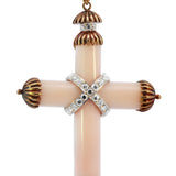 Mary - 14KT White Gold and Yellow Gold Coral Diamond Cross Pendant Vintage Estate Jewelry