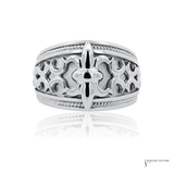 14KT White Gold Fleur-de-Lis Cigar Band Ring