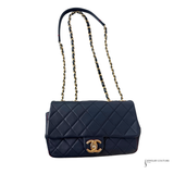 Chanel Black Lambskin Medium Red Stitching Single Flap Double Chain Bag Pre-Owned