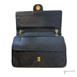 Chanel Vintage Classic Double Flap Bag Black Quilted Lambskin Bijoux Chain Burgundy Interior Pre-Owned