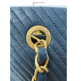 Chanel Grand Navy Blue shopping leather & chain shoulder tote GST - Chevron Pre-Loved