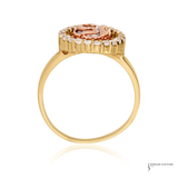 14K Two-Tone Gold “15” Quinceañera Ring with CZ Halo – Diamond Look Sweet 15 Ring | Yellow & Rose Gold | Size 6.75 | Quince Jewelry Gift