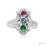18K White Gold Multi-Gemstone Ring – Emerald, Blue Topaz & Pink Tourmaline with Diamond Halo | Luxury Fine Jewelry Statement Ring | Size 6.5