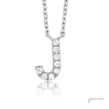 14K White Gold Diamond Initial “J” Necklace Adjustable 18” Chain | Personalized Letter Pendant