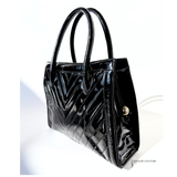 Chanel Quilted Chevron 2way Tote Black Patent Leather Shoulder Bag Timeless classique top handle Pre-Loved