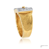 14K Yellow Gold Diamond Buckle Ring 0.25 CTW Natural Diamonds, Size 6.3, Vintage Textured Statement Ring
