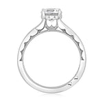 Silver ring with a diamond on a white background