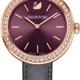 Swarovski Daytime Burgundy Dial Watch 5213671 | Rose Gold Tone PVD & Dark Gray Leather Strap