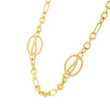A gold chain necklace featuring alternating twisted rope-style oval links and smooth oval links, displayed on a clean white background.