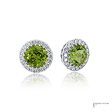 14KT White Gold Peridot Diamond Halo Stud Earrings