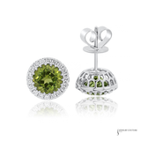 14KT White Gold Peridot Diamond Halo Stud Earrings