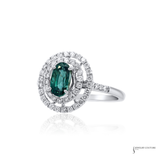 18KT White Gold 1.36CT Natural Alexandrite Double Diamond Halo Ring