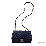 Chanel Black Lambskin Medium Red Stitching Single Flap Double Chain Bag Pre-Owned
