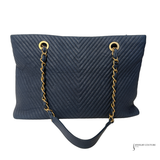 Chanel Grand Navy Blue shopping leather & chain shoulder tote GST - Chevron Pre-Loved