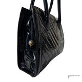 Chanel Quilted Chevron 2way Tote Black Patent Leather Shoulder Bag Timeless classique top handle Pre-Loved