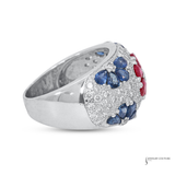 14K White Gold Ruby, Sapphire & Diamond Flower Ring – 0.75 CTW Diamond Multi Gemstone Floral Ring | Luxury Fine Jewelry | Size 8