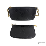 Two black handbags with gold accents on a white background, featuring the Louis Vuitton logo.