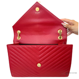 Saint Laurent Classic Monogram Envelope Satchel Matelasse Chevron Leather Large Handbag Pre-Owned